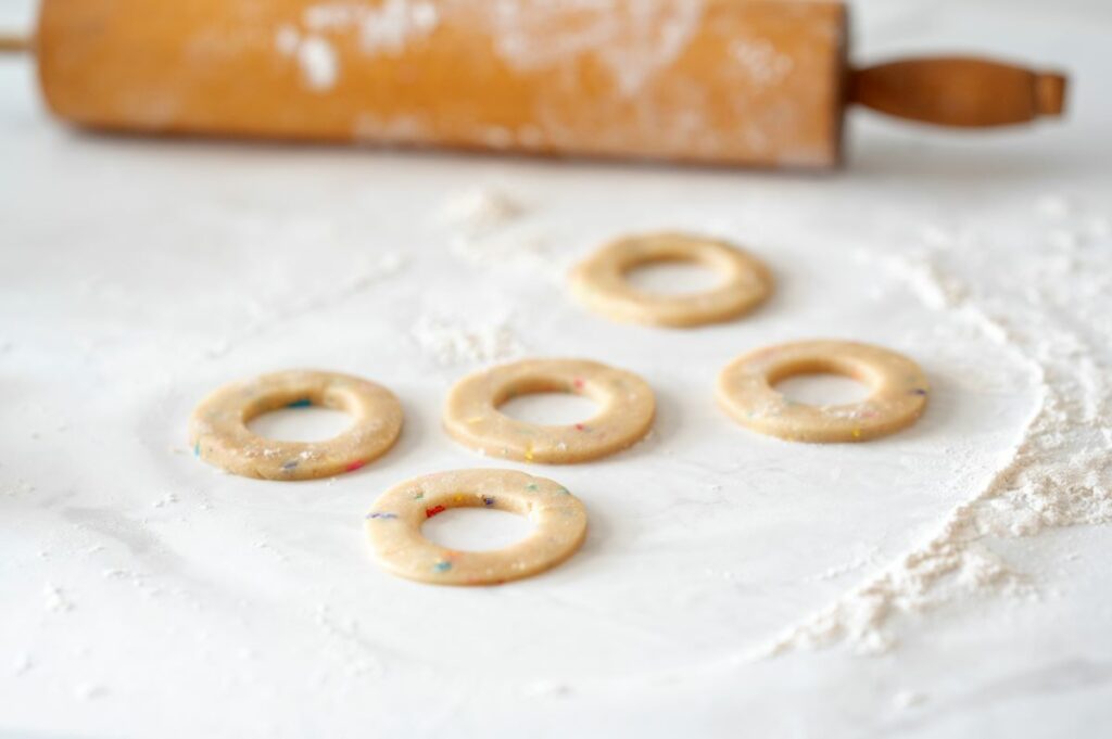 Step 3 - circles of cookie dough with a circle cut out in the center.