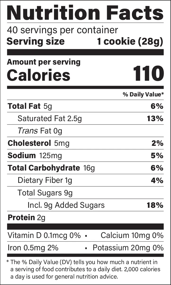 Oatmeal Cranberry White Chunk Cookie Dough nutrition facts panel