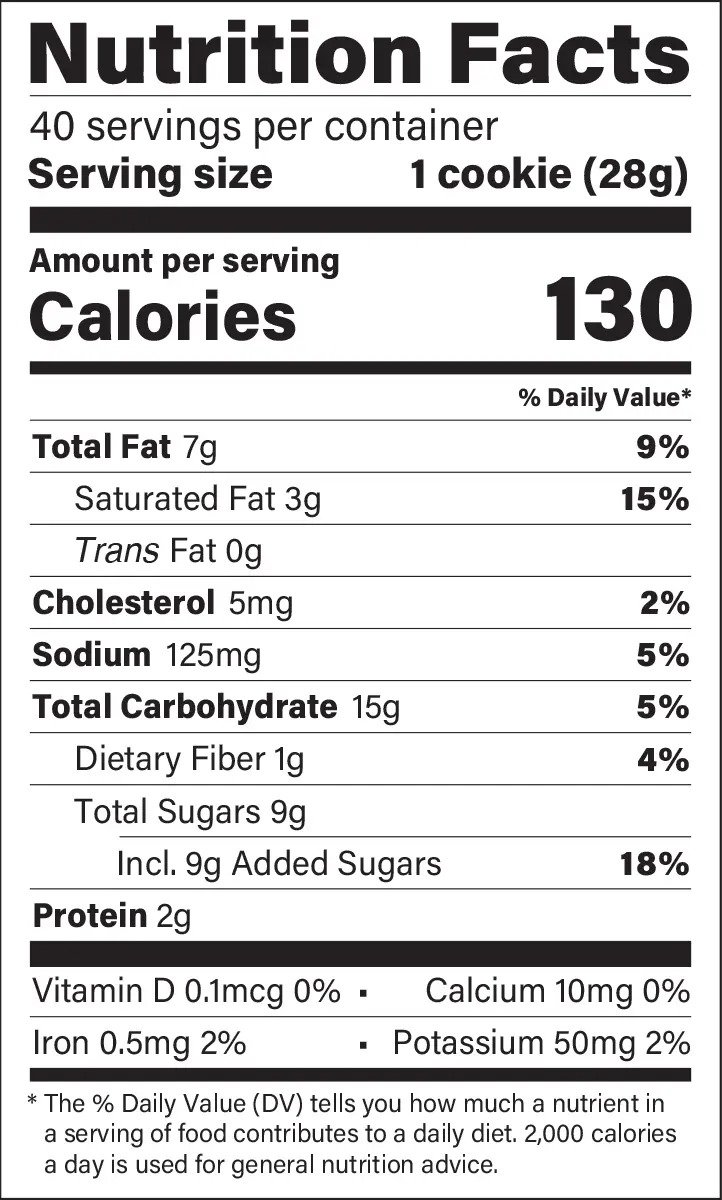 Peanut Butter Cookie Dough nutrition facts panel
