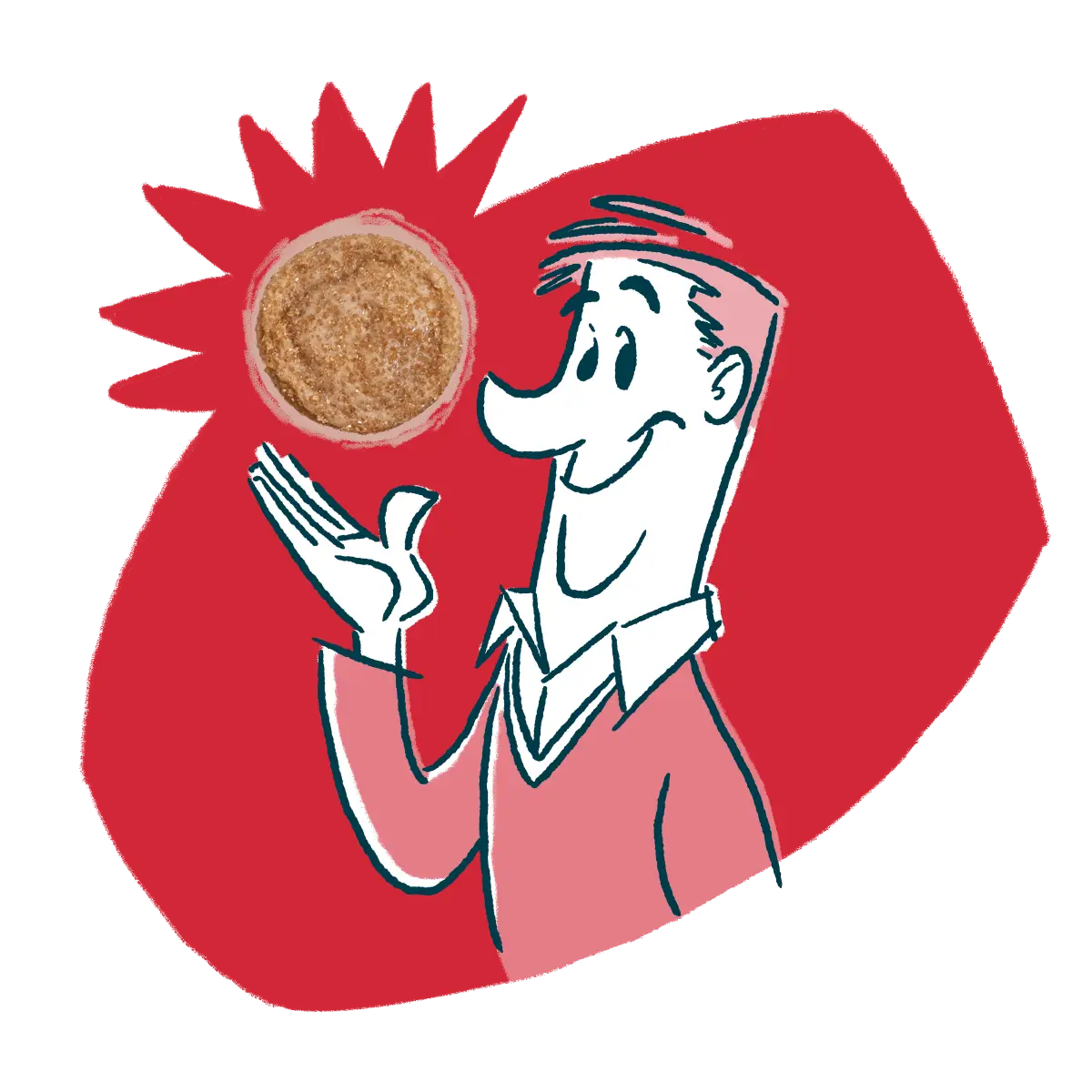 Illustration of a man holding a Snickerdoodle cookie.