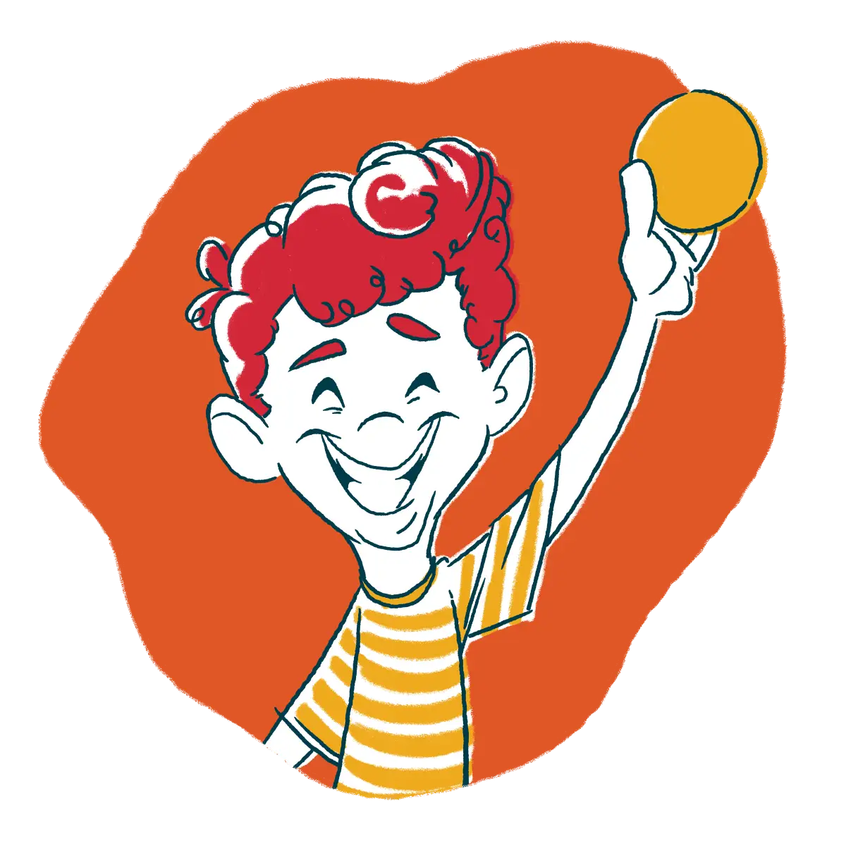 Illustration of young boy holding up a cookie.