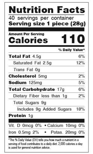 Oatmeal Cranberry cookie nutritional panel