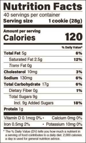 Confetti cookie nutritional panel