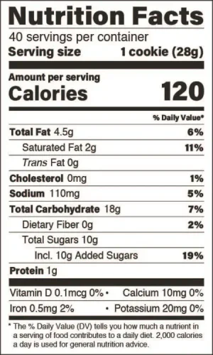 Snickerdoodle nutritional panel